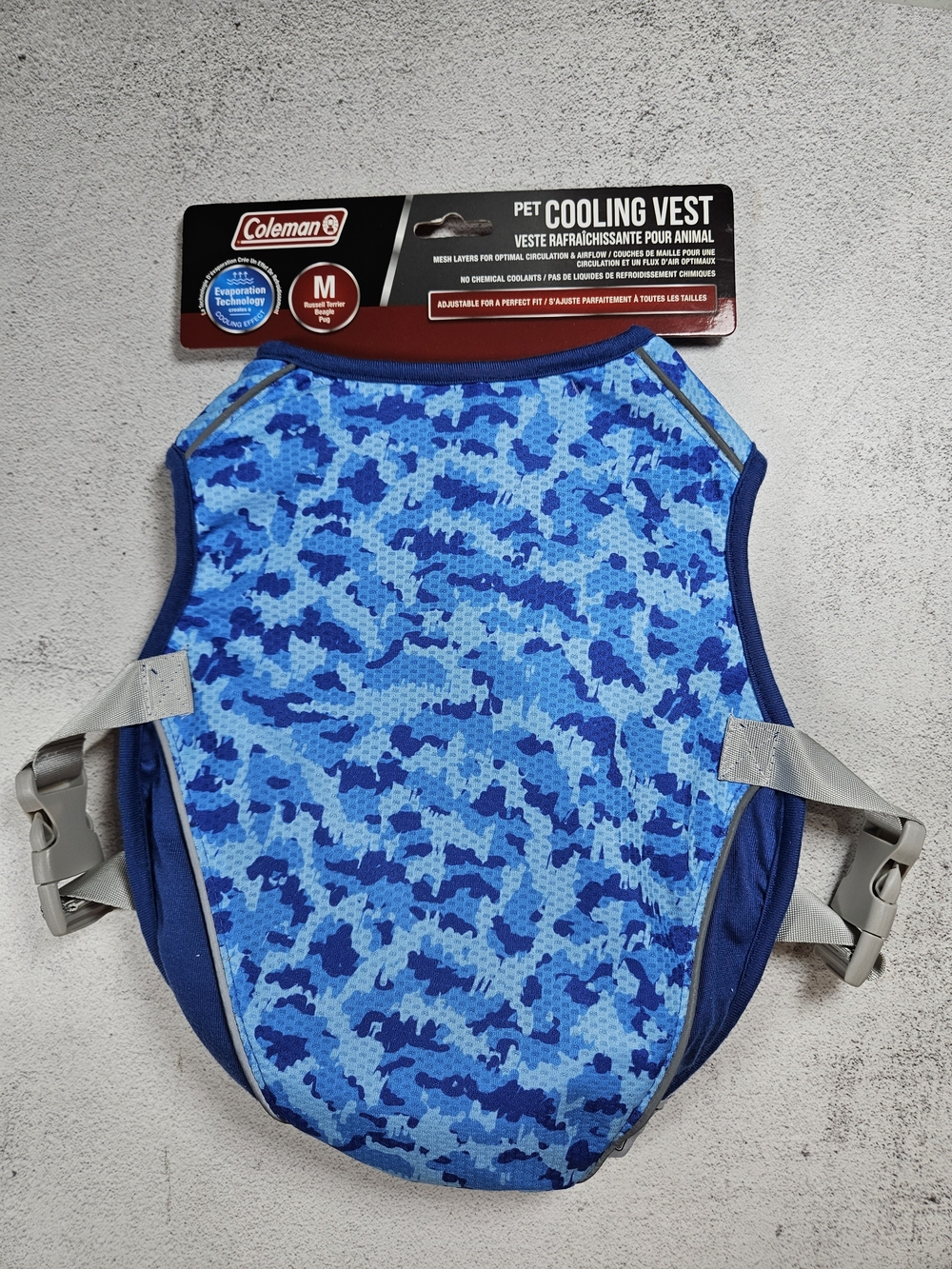 Coleman Pet Cooling Vest in Blue Camo, Medium, NWT, Small Flaw